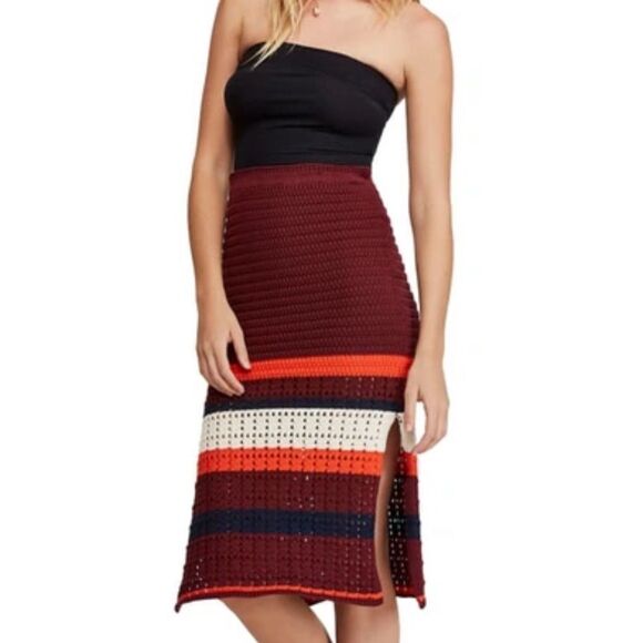 Free People Far From Here Crotchet Color Block Skirt - Picture 1 of 8
